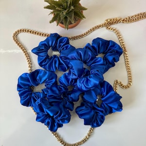 Blue Satin Hair Scrunchie- Luxury Handmade- Dark Blue Satin Hair Band- Exclusive Gift- Gift for Her- other colors