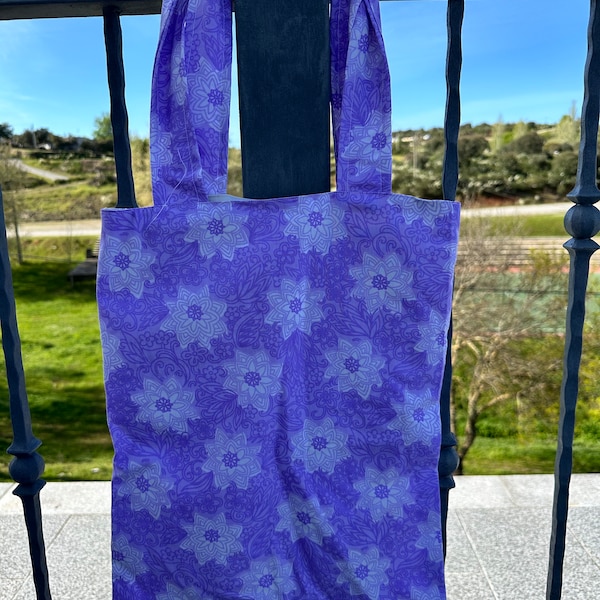 bolso fourre-tout doble con bolsillo interior tejido vintage con flores violetas