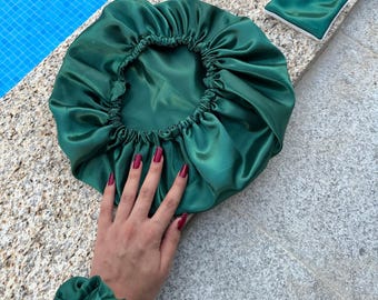 Perfect Fit Reversible Satin Hair bonnet Green Green sleeping cap, Schlafhaube, Satin Bonnet, Vegane Seidenhaube, Haarhaube, Lockenhaube,