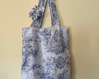 Sac shopping toile de jouy/ sac tissu/toile de jouy bleu/ motifs bleu/ fait maison /handmade