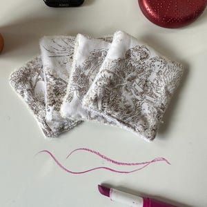 Salviette riutilizzabili fatte a mano, toile de jouy, disques démaquillant tissu fait main