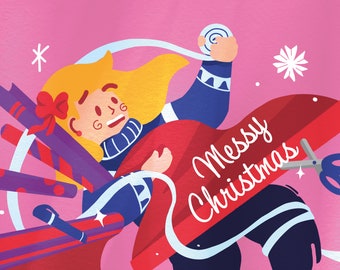 Messy Christmas "Gift wrapping" Christmas cards/ illustration/ print/ greeting card/ gift