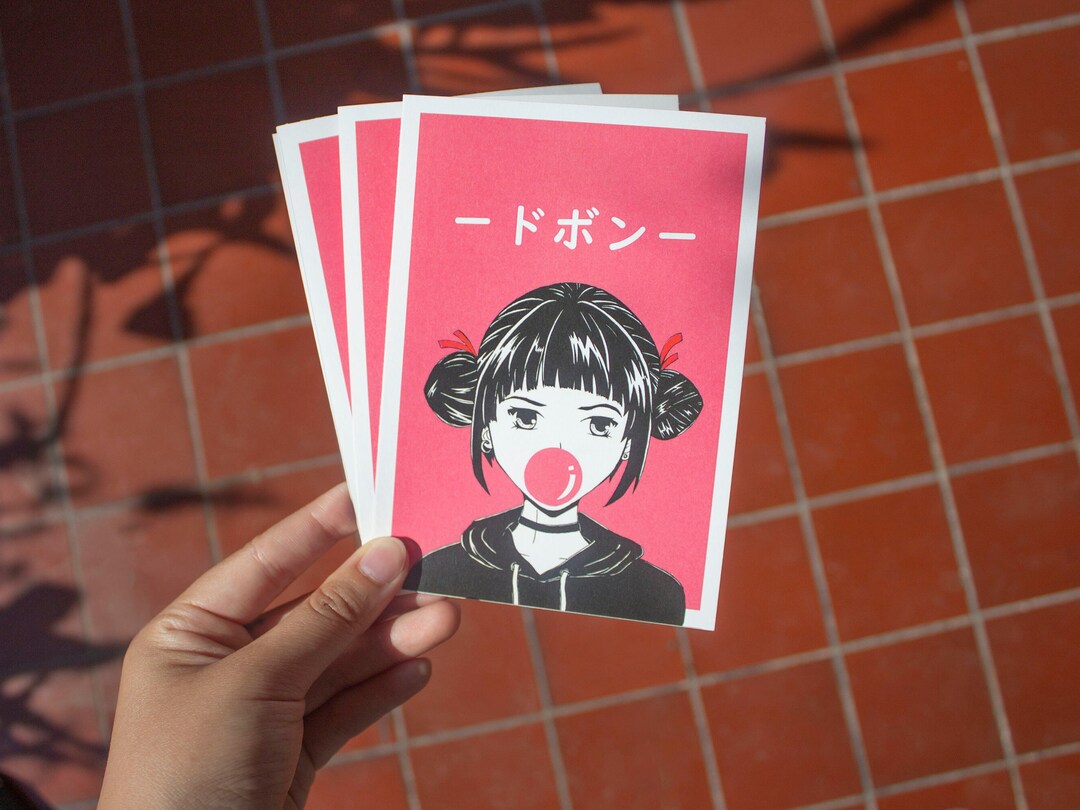 Bubblegum Anime Girl Print/ Postcard/ Illustration - Etsy