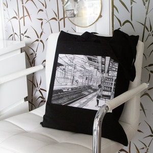 Anime bag &quot;Trainstation&quot; jute bag/bag/totebag/fabric bag/shoulderbag