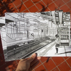 Impresión anime &quot;Estación de tren&quot; Impresión/ Póster/ Decoración de pared/ Ilustración