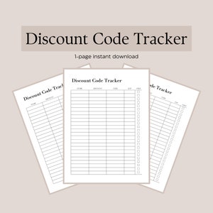 Discount Code Tracker | 1-Page Instant Download | Printable | Letter Size | A4 | A5