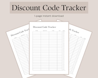 Rabatt Code Tracker | 1-Seite Sofort Download | Druckbar | Buchstabe Größe | A4 | A5