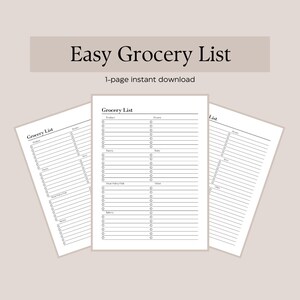 Easy Grocery List | 1-Page Instant Download | Letter-Sized | A4 | A5