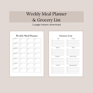 Wekelijkse maaltijdplanner en boodschappenlijst | 1 pagina afdrukbaar | 3 maten beschikbaar