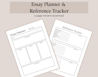 Essay Planner | Reference Tracker | 2-Page Instant Download | Letter Size | A4 | A5
