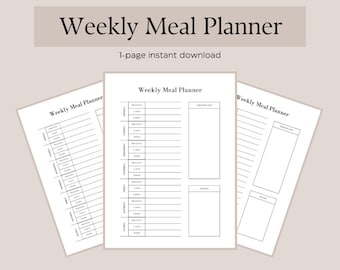 Monday Start Weekly Meal Planner | 1-Page Instant Download | Grocery List | Letter-Sized | A4 | A5