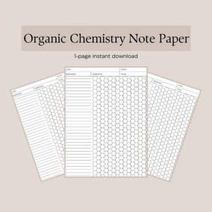 Carta per appunti esagonale / Carta per appunti di chimica organica / Download istantaneo di 1 pagina / Formato lettera / A4 / A5