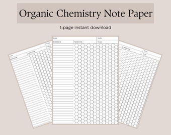 Papel de nota hexagonal | Papel de notas de química orgânica | Download instantâneo de 1 página | Tamanho Carta | A4 | A5