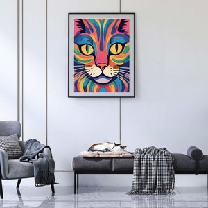 Cat Art, Cat Wall Art, Cat Poster, Cat Print, Printable Art, Psychedelic Poster Art, Digital Download, Cat Lover, Colorful Wall Decor
