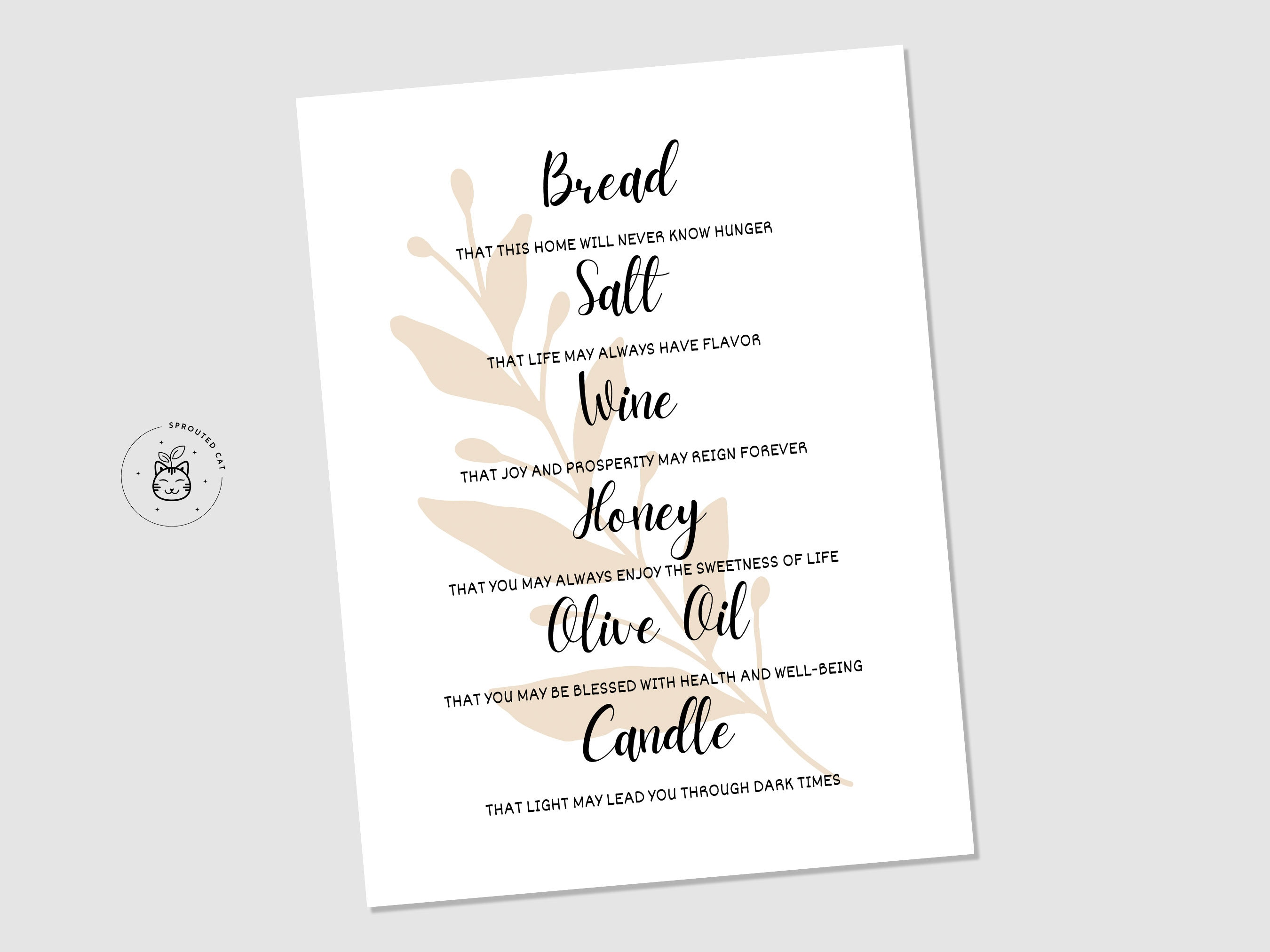 Printable Housewarming Gift, New Home Blessing, Bread Wine Salt Poem ...