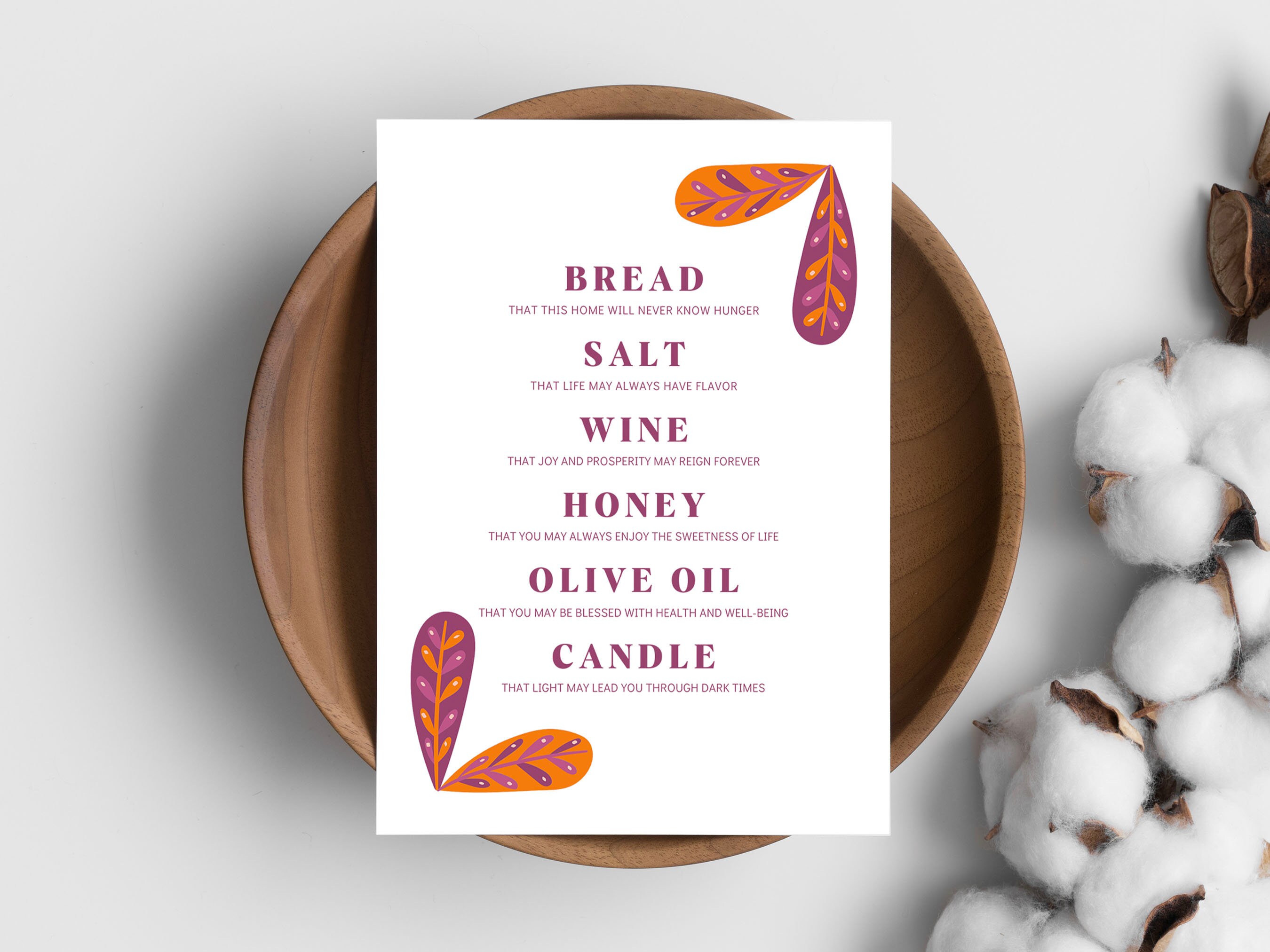 Printable Housewarming Gift, New Home Blessing, Bread Wine Salt Poem ...