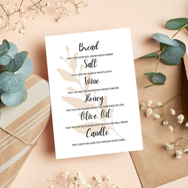 Printable Housewarming Gift, New Home Blessing, Bread Wine Salt Poem, Housewarming Printable, Housewarming Gift Basket Card