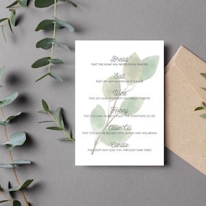 Afdrukbaar housewarmingcadeau, zegen nieuwe woning, brood wijnzout gedicht, housewarming afdrukbaar, housewarming cadeaumandkaart
