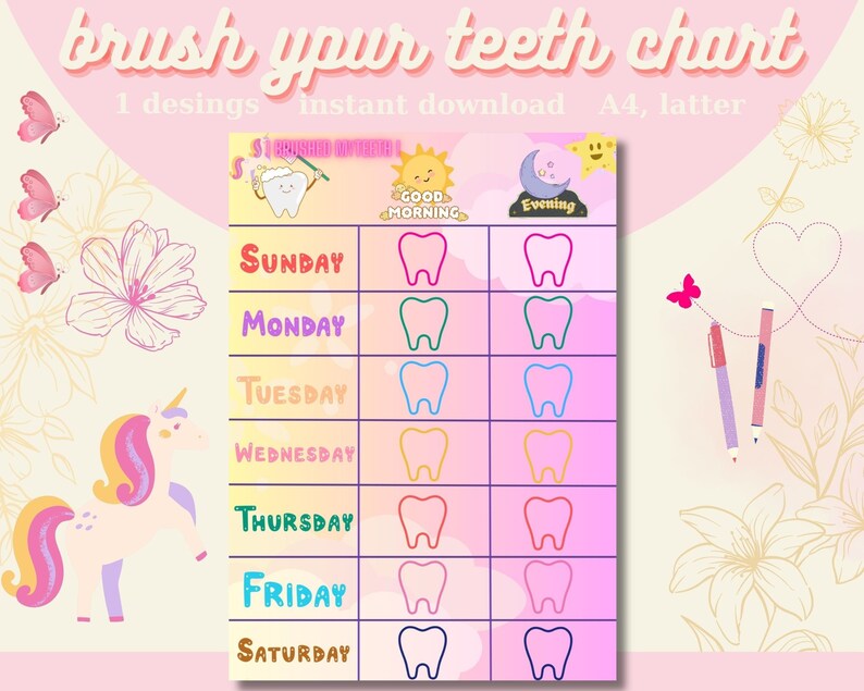 Printable Brushing Teeth Chart Kids Routine Monthly Etsy Printable Brushing Teeth Chart Kids Routine Monthly Etsy