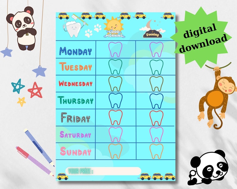 Printable Brushing Teeth Chart Kids Routine Monthly Brushing Checklist Printable Brushing Teeth Chart Kids Routine Monthly Brushing Checklist