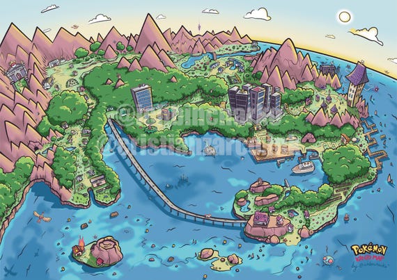 ポケモンワールドマップ ポスター　ポケモンキッズ Kanto Map Poster – Pokemon Red and Blue, Gamer Wall Art - Etsy
