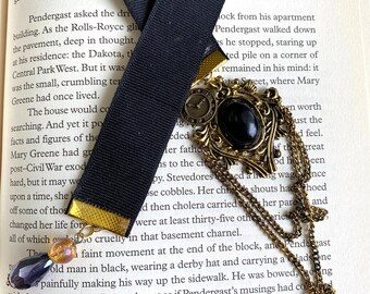 Vintage Cameo Bookmark: Black Grosgrain Ribbon, Book Lover Gift