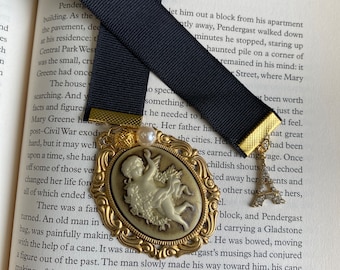 Angel Cameo Bookmark: Vintage Style Ribbon Bookmark with Beads