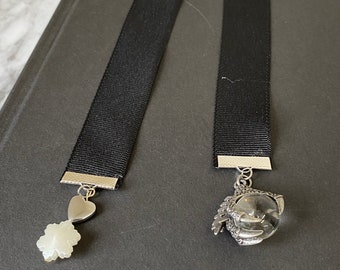 Dragon Claw Bookmark: Black Grosgrain Ribbon, Crystal Ball - Book Lover Gift