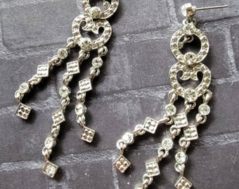 Vintage Silver Rhinestone Chandelier Earrings Resale