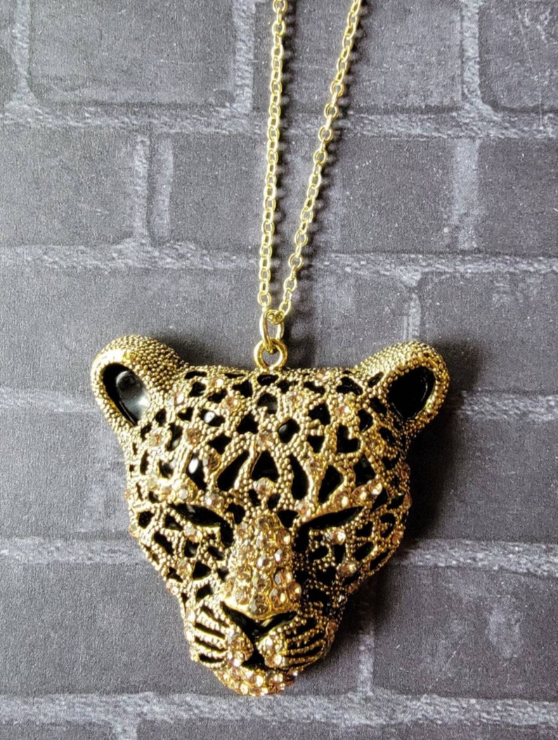 14k Gold Plated Jaguar Cougar Link Chain Necklace image 1