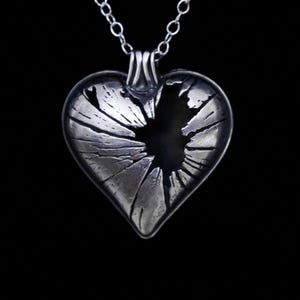 Shatter: 925 Silver Shattered Heart Pendant, Gothic Fashion Statement Necklace for Alternative Lovers