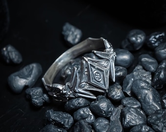 Ornate Blackened Silver Elven Ring: Gothic Baroque Jewelry