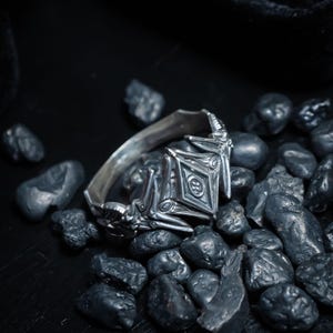 Ornate Blackened Silver Elven Ring: Gothic Baroque Jewelry