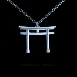 Elegant Silver Torii Gate Pendant: Japanese Shinto Architectural Necklace - Cultural Minimalist Jewelry