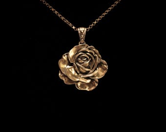 Handcrafted Gold Rose Pendant – Antiqued Heirloom Necklace