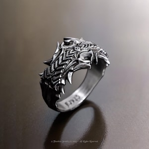 Infernal Dracken: Viking Warrior Dragon Scale Ring - Silver Fantasy Wedding Band for Medieval Knights & Barbarians