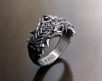 Infernal Dracken: Viking Warrior Dragon Scale Ring - Silver Fantasy Wedding Band for Medieval Knights & Barbarians