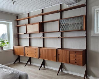 Skandinavisches Mid-Century-Wandregal aus Teakholz, modulares Regal von John Texmon & Einar Blindheim, 4-teiliges Blindheim Mobelfabrikk-System
