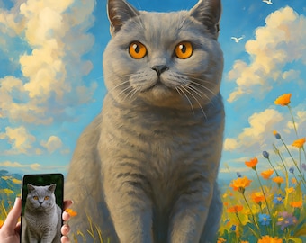 Custom Cat Portrait: Personalized Oil Painting, Cherished Memento for Pet Parents