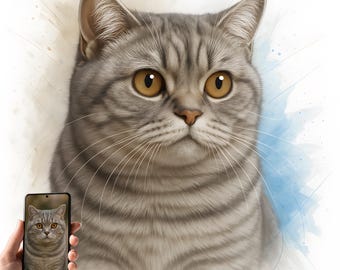 Custom Cat Portrait Watercolor Painting from Photo, Memorial Gift for Cat Owners, Personalized Wall Decor for Dog & Cat Lovers Pet Loss Gift