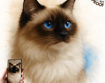 Custom Pet Portrait Watercolor Painting from Photo, Memorial Gift for Cat Owners, Personalized Wall Decor for Dog & Cat Lovers Pet Loss Gift