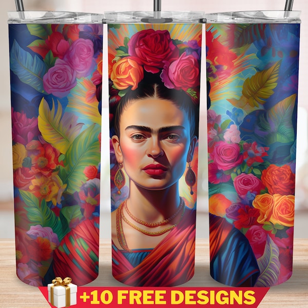 Frida Kahlo 20 oz Skinny Tumbler Sublimation Design, Straight And Tapered Tumbler Wrap, Instant Digital Download PNG