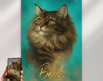Custom Cat Portrait Oil Painting from Photo, Memorial Gift for Dog Owners, Personalized Wall Decor for Dog & Cat Lovers, Pet Loss Gift