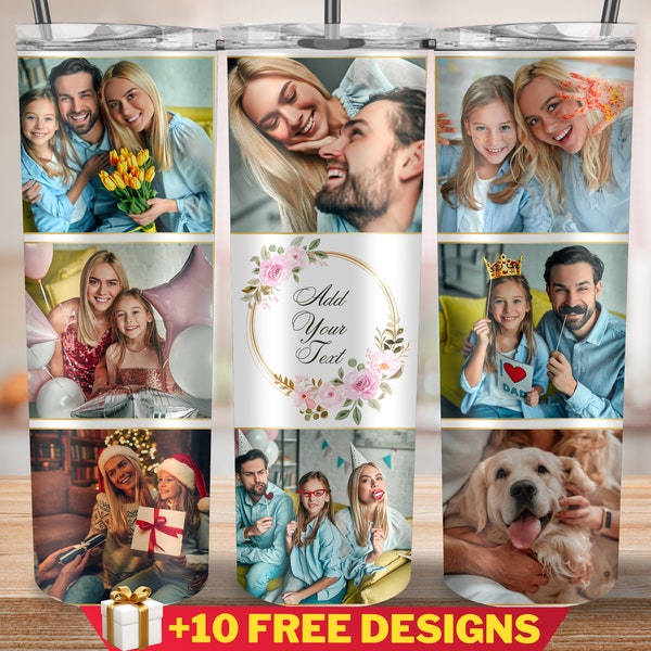 Family Picture Tumbler Wrap Template: Editable 20oz Skinny Tumbler Wrap in Canva & Photoshop, Straight Photo Tumbler Wrap, Photo Tumbler PNG
