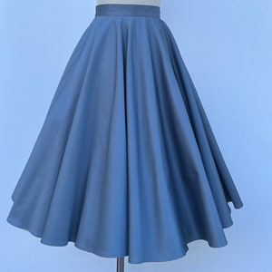 1950s  High Quality Cotton Midi Full Circle Swing Skirt  in Grey Blue with pockets Betty #53