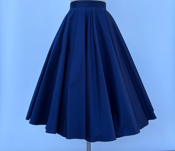 1950s High Quality Cotton Midi Full Circle Swing Skirt With Pockets in Navy Custom Made Betty 132 Etsy