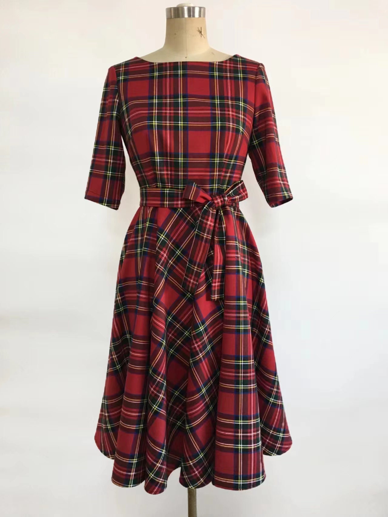 white christmas dresses All I Want Red Tartan Plaid Midi Dress, Medium - The Mint Julep Boutique main image 0