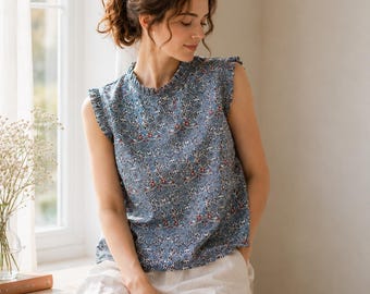 Bluzka Liberty Blouses w kwiaty, top z falbanką Tana Lawn