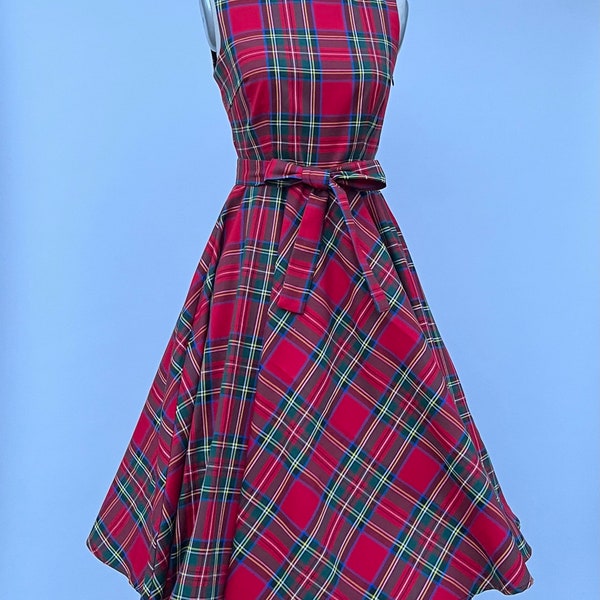 Weihnachten Rot Kariertes Tartan Kleid Urlaub Kleid Ärmelloses Kleid Audrey Kleid