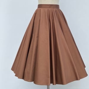 1950s  High Quality Cotton Midi Full Circle Swing skirt  with pockets Betty Chestnut Walnut #29